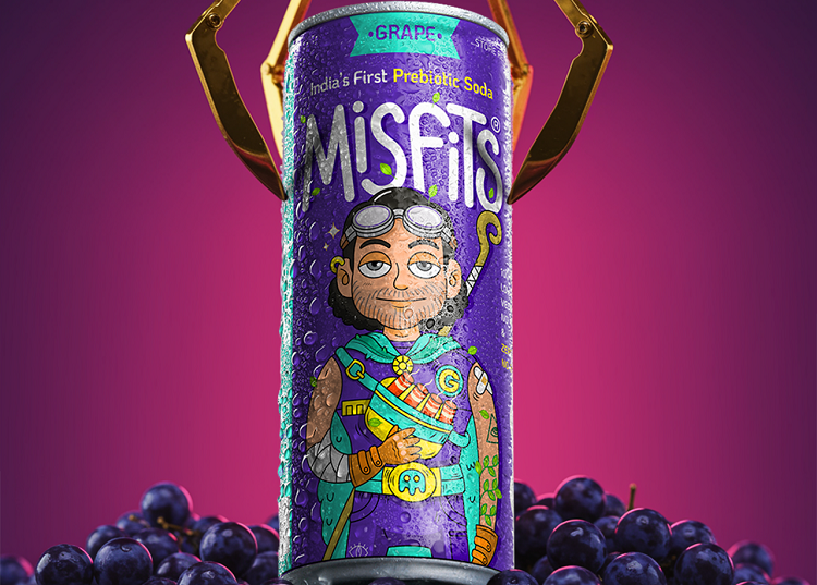 Misfits prebiotic grape flavored soda