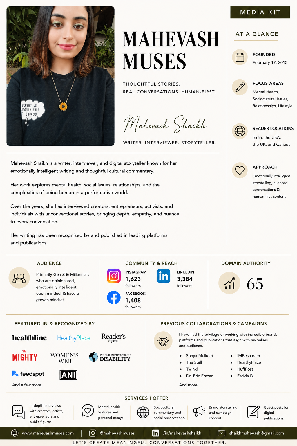 Mahevash Muses One-Page Media Kit